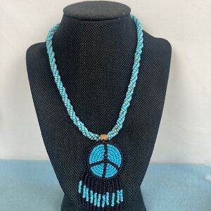Vintage Turquoise Beads Peace Sign Necklace